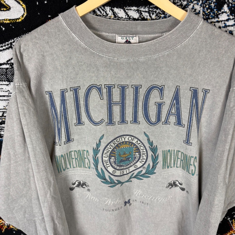 Vintage Galt Sand Michigan Wolverines Long Sleeve Shirt Gray Large USA Made